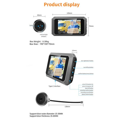 C23 1080P 3.97-Inch Screen Night Vision Doorbell Wide-Angle Camera for Home Security