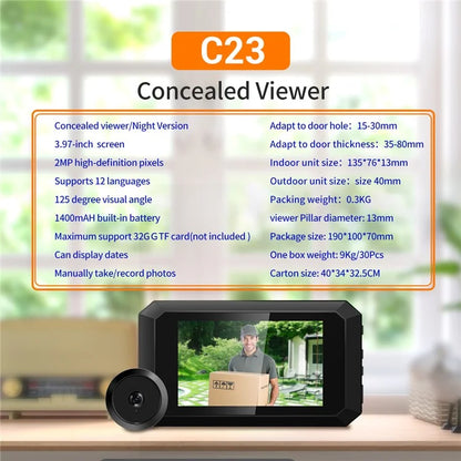 C23 1080P 3.97-Inch Screen Night Vision Doorbell Wide-Angle Camera for Home Security