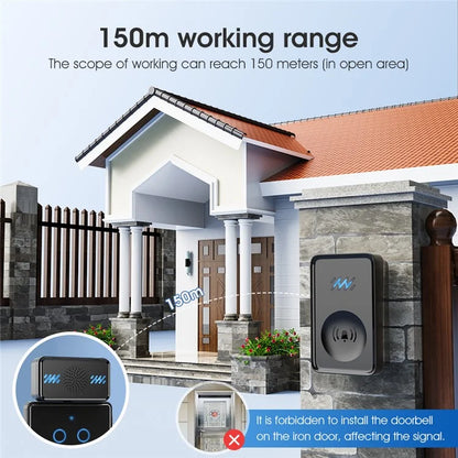 Smart Wireless Waterproof Doorbell 4-Gear Volume Home Door Bell, 1 Receiver + 2 Buttons (CE is applying)