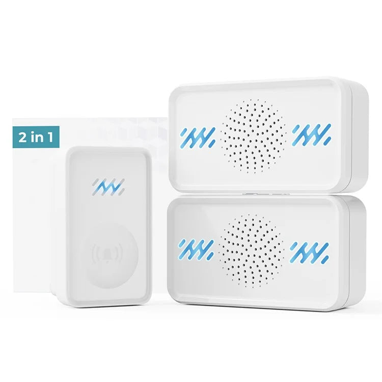 Smart Self-powered Wireless Doorbell 4-Gear Volume Waterproof Door Bell, 2 Receiver + 1 Button (CE is applying)