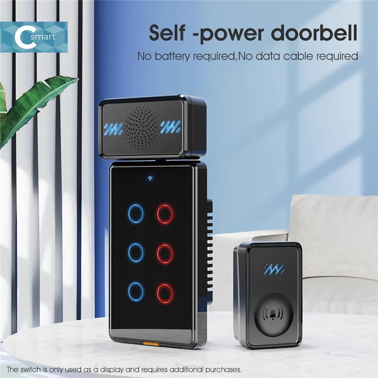 Smart Self-powered Wireless Doorbell 4-Gear Volume Waterproof Door Bell, 2 Receiver + 1 Button (CE is applying)