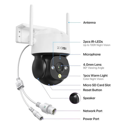 ZOSI C290SE 2MP Two-Way Audio PTZ Camera Night Vision Smart Security Camera
