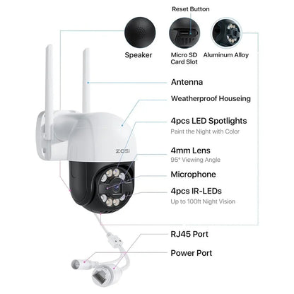ZOSI C2892w 2MP HD Smart Network Surveillance Camera Outdoor Security Mobile Remote Camera