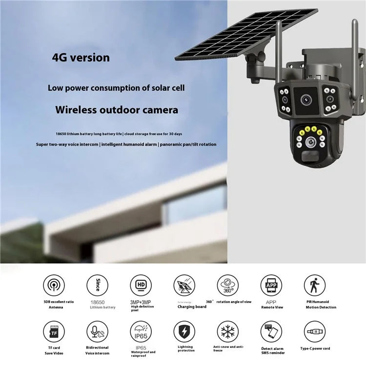 Q38 4G Version Outdoor HD Night Vision Security Camera Two-Way Audio Multi-Screen Solar Camera