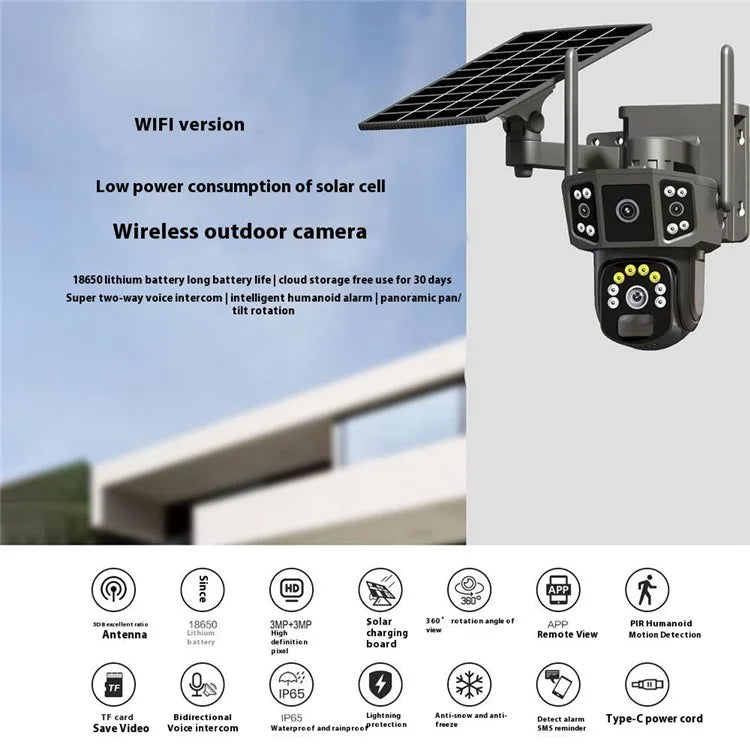 Q38 WiFi Version Outdoor HD Night Vision Security Camera Two-Way Audio Multi-Screen Solar Camera