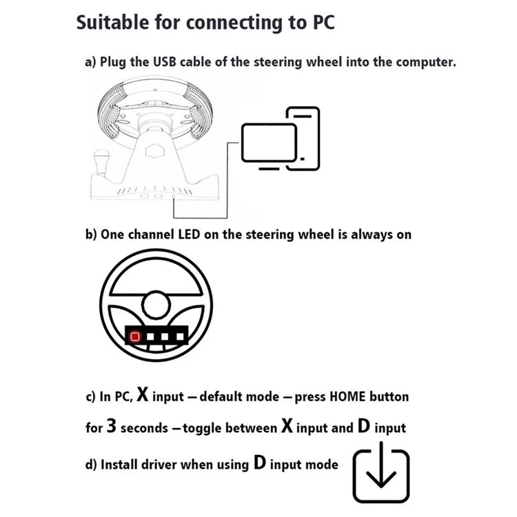 DATA FROG 7-in-1 Car Steering Wheel Vibration Game Controller for Nintendo Switch / Xbox 360 / Xbox One / PC