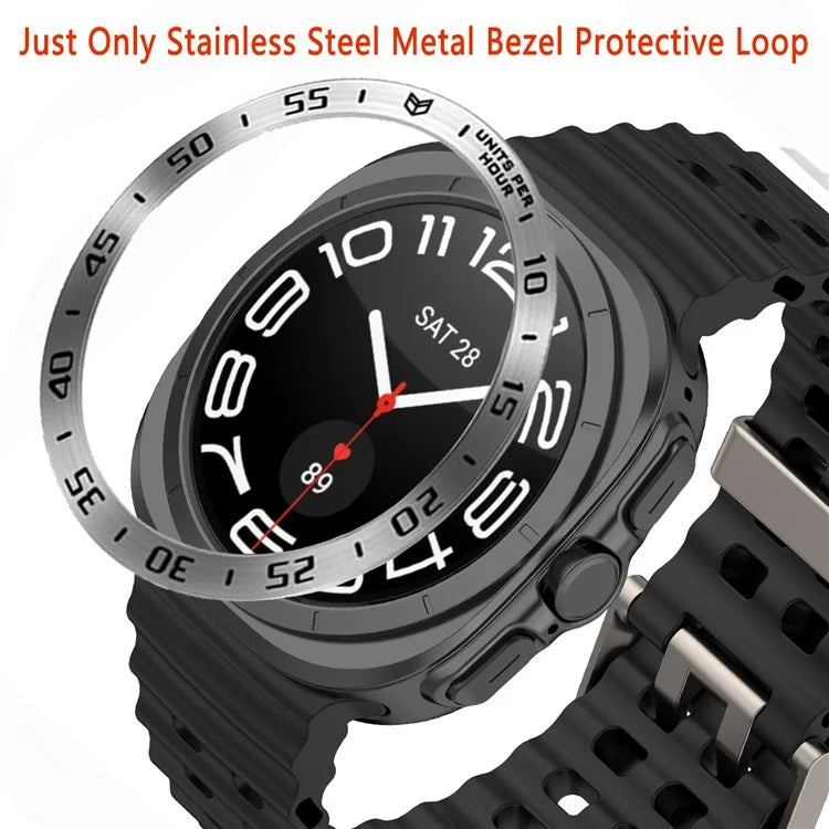 Type A for Samsung Galaxy Watch Ultra 47mm Bezel Styling Stainless Steel Bezel Ring Protector - Silver / Black Characters