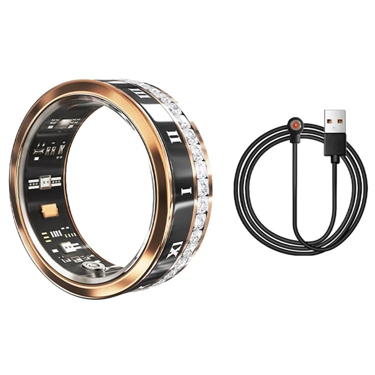 Darings Bluetooth Health Monitoring Smart Ring Rhinestone Decor Finger Ring, Magnetic Charging Cable