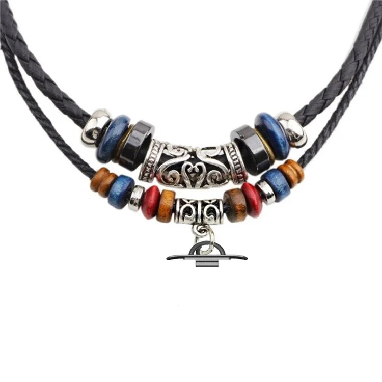 For Xiaomi Smart Band 8 Pro Neck Strap Lanyard Dual Layer Beads Decor Braided Watch Necklace