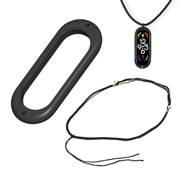 For Xiaomi Mi Band 7 / Band 6 / Band 5 Protective Case Dual Holes DIY Silicone Cover with Necklace Rope