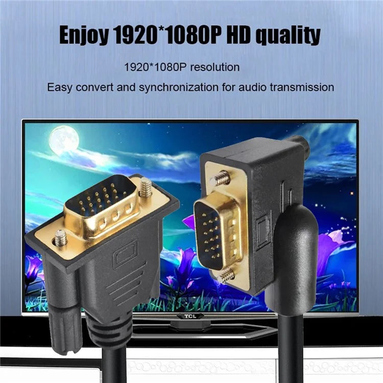 DB-007-RI-1.0M 90 Degree Right Angled VGA RGB Male to Straight Male Extension Cable 3COAX+6C