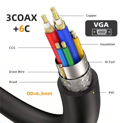 DB-007-RI-1.0M 90 Degree Right Angled VGA RGB Male to Straight Male Extension Cable 3COAX+6C
