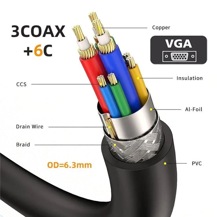 DB-007-LE-1.0M 3COAX+6C 90 Degree Left Angled VGA RGB Male to Straight Male Extension Cable