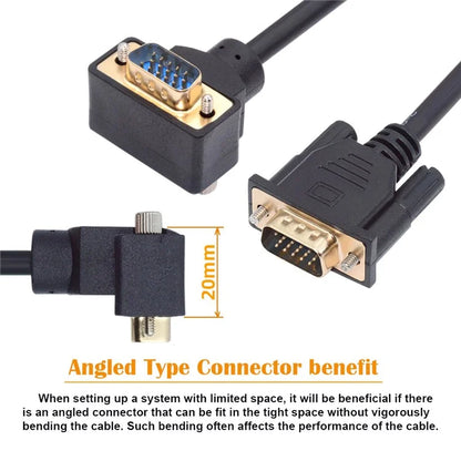 DB-007-DN-1.0M Down Angled VGA RGB Male to Straight Male Extension Cable 3COAX+6C for Monitor / Projector / Computer
