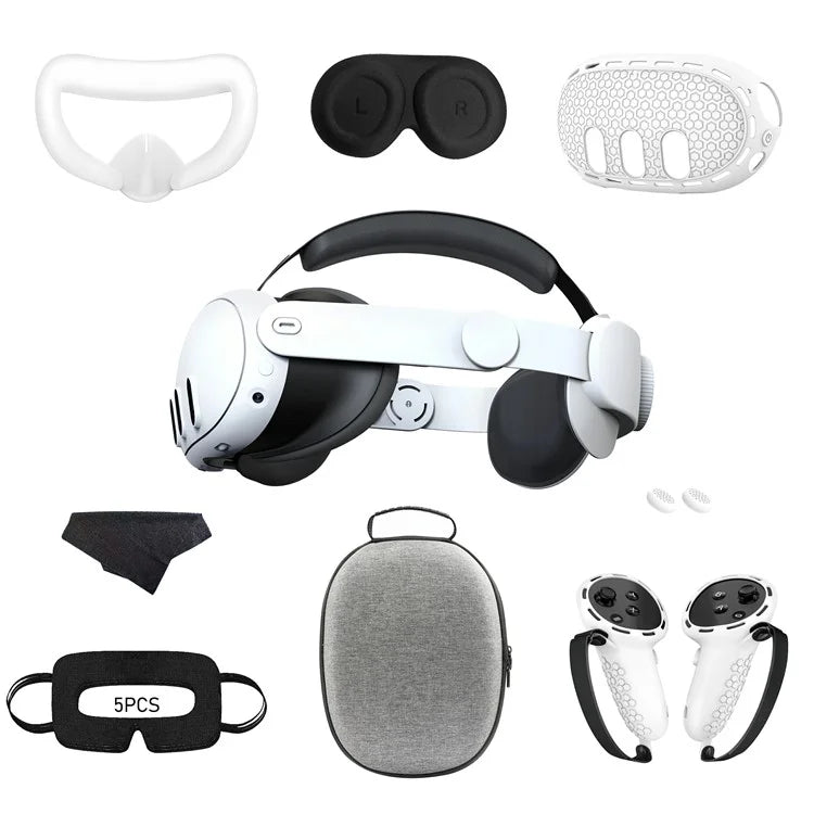9-Piece Accessory Kit for Meta Quest 3: Head Strap, EVA Storage Case, Silicone Handle Covers, and More