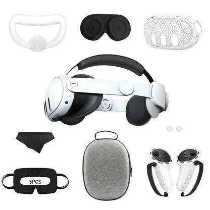 9-Piece Accessory Kit for Meta Quest 3: Head Strap, EVA Storage Case, Silicone Handle Covers, and More