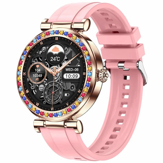CF30 1.27-inch Silicone Strap Women Diamond Decor Smart Watch Health Monitoring Waterproof Smart Bracelet