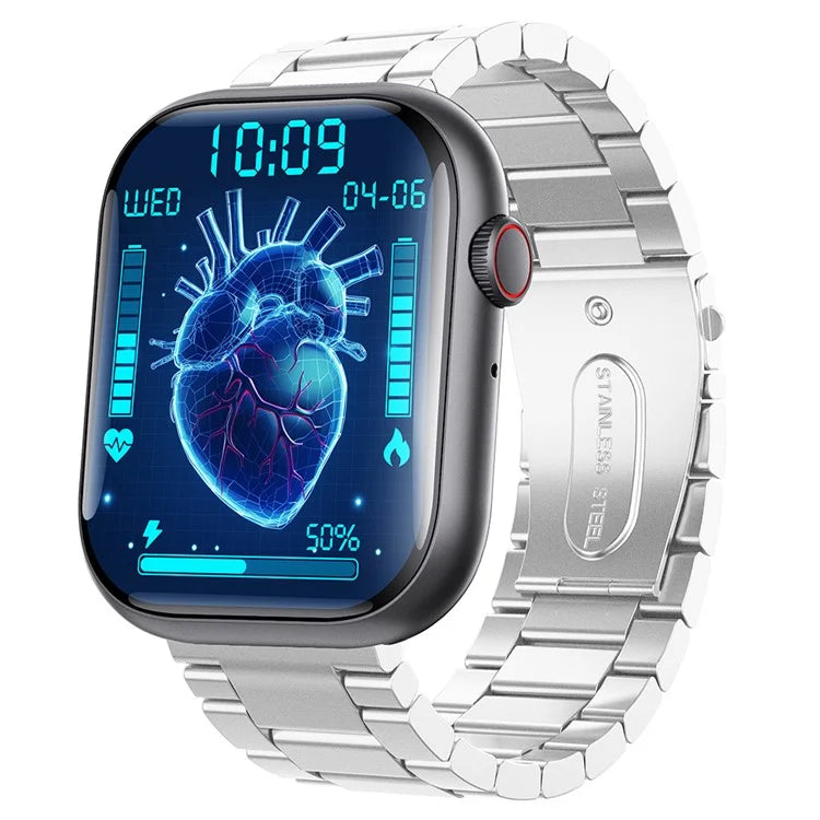 F70 3-Bead Steel Band Smart Watch Blood Glucose Heart Rate Monitoring Bluetooth Calling Sports Watch+Silver
