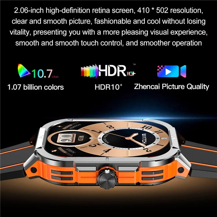 HK56 2.06-inch AMOLED Screen Bluetooth Call Health Monitor Outdoor Sports Smart Watch