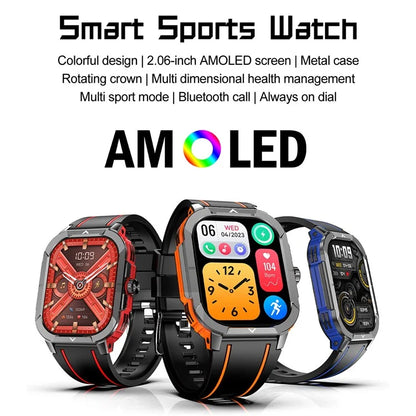 HK56 2.06-inch AMOLED Screen Bluetooth Call Health Monitor Outdoor Sports Smart Watch