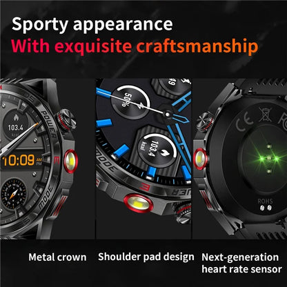 HT28 1.85 inch Screen Smart Watch Bluetooth Call Bracelet with Compass, Flashlight Function