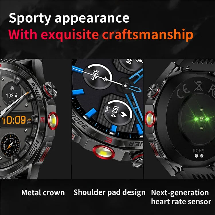 HT28 1.85 inch Screen Smart Watch Bluetooth Call Bracelet with Compass, Flashlight Function