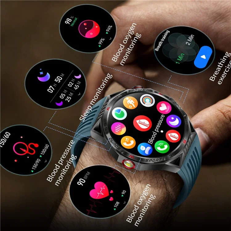 HT28 1.85 inch Screen Smart Watch Bluetooth Call Bracelet with Compass, Flashlight Function