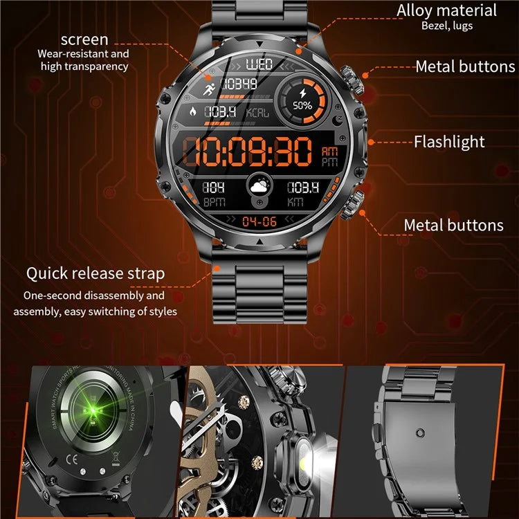 AK75 Steel Strap Smart Watch Bluetooth Call Waterproof Health Monitoring Sports Watch
