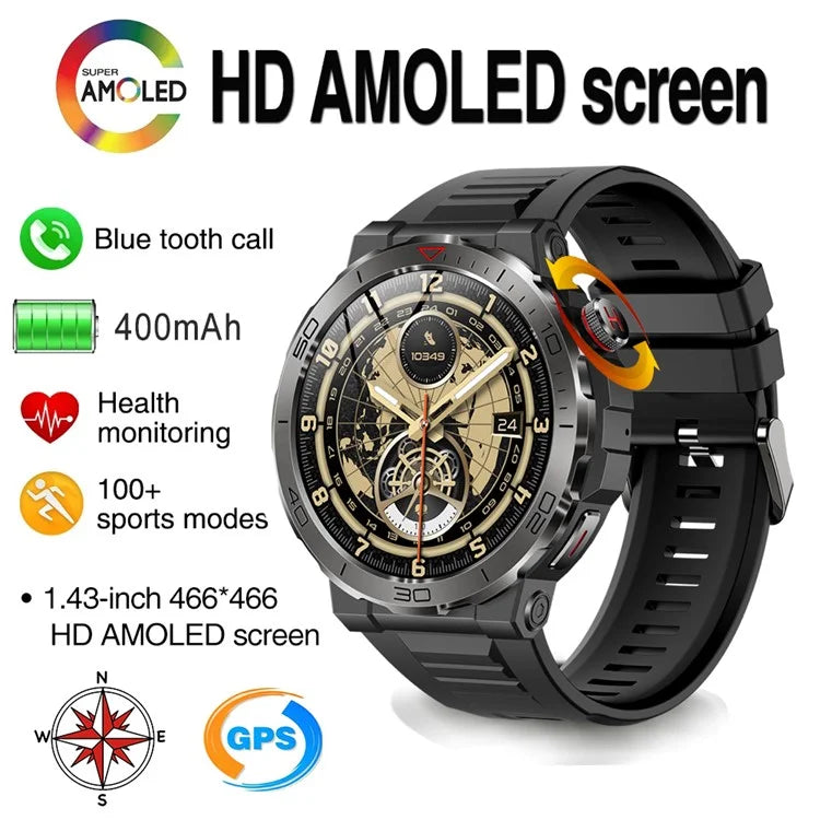 MK68 1.43-inch AMOLED Screen Bluetooth Call Smart Watch Health Monitoring Outdoor Sports Watch