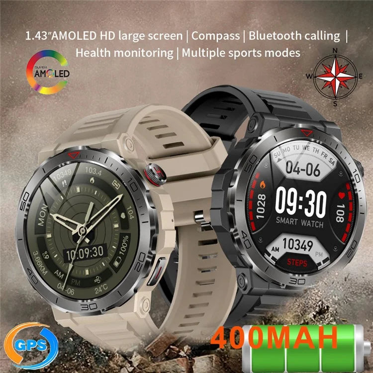 MK68 1.43-inch AMOLED Screen Bluetooth Call Smart Watch Health Monitoring Outdoor Sports Watch