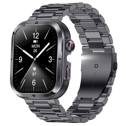 MK86 2.01-inch Screen Bluetooth Call Smart Watch Health Monitoring Flashlight Sports Watch, Silicone + Steel Strap