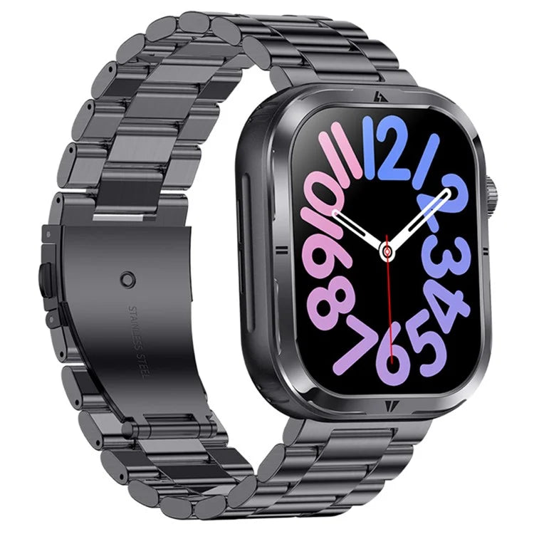 MK86 2.01-inch Screen Bluetooth Call Smart Watch Health Monitoring Flashlight Sports Watch, Silicone + Steel Strap
