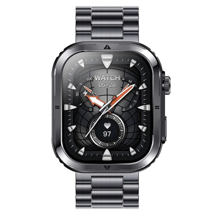 MK86 2.01-inch Screen Bluetooth Call Smart Watch Health Monitoring Flashlight Sports Watch, Silicone + Steel Strap