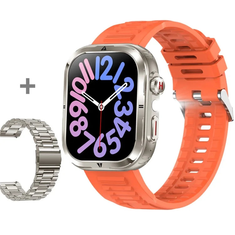MK86 2.01-inch Screen Bluetooth Call Smart Watch Health Monitoring Flashlight Sports Watch, Silicone + Steel Strap