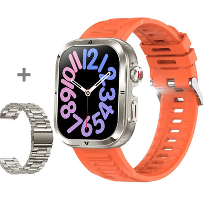 MK86 2.01-inch Screen Bluetooth Call Smart Watch Health Monitoring Flashlight Sports Watch, Silicone + Steel Strap