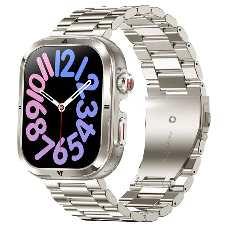 MK86 2.01-inch Screen Bluetooth Call Smart Watch Health Monitoring Flashlight Sports Watch, Silicone + Steel Strap