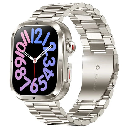 MK86 2.01-inch Screen Bluetooth Call Smart Watch Health Monitoring Flashlight Sports Watch, Silicone + Steel Strap
