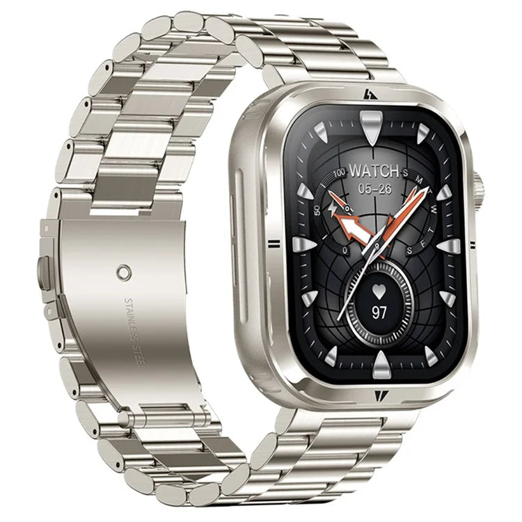 MK86 2.01-inch Screen Bluetooth Call Smart Watch Health Monitoring Flashlight Sports Watch, Silicone + Steel Strap