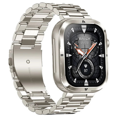 MK86 2.01-inch Screen Bluetooth Call Smart Watch Health Monitoring Flashlight Sports Watch, Silicone + Steel Strap