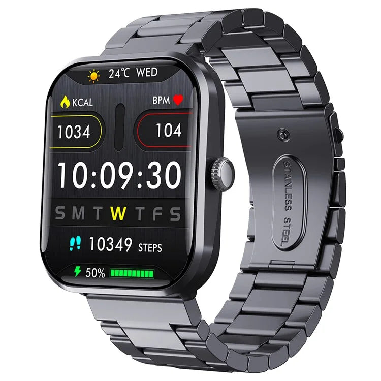 F96 Smart Watch SOS Bluetooth Call Bracelet Blood Sugar Monitoring Fitness Tracker (Steel Strap)