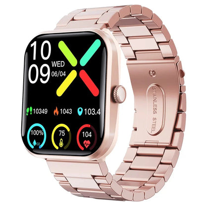 F96 Smart Watch SOS Bluetooth Call Bracelet Blood Sugar Monitoring Fitness Tracker (Steel Strap)