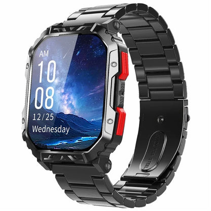 F407 Outdoor Waterproof Rugged Smart Watch Blood Sugar Heart Rate Monitor with Steel Strap