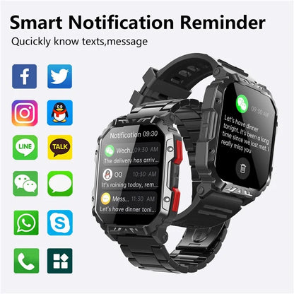 F407 Outdoor Waterproof Rugged Smart Watch Blood Sugar Heart Rate Monitor with Steel Strap