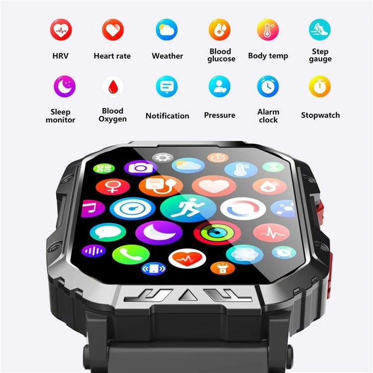 F407 Outdoor Waterproof Rugged Smart Watch Blood Sugar Heart Rate Monitor with Steel Strap