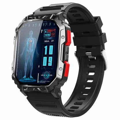 F407 Outdoor Waterproof Rugged Smart Watch Blood Sugar Heart Rate Monitor with Silicone Strap