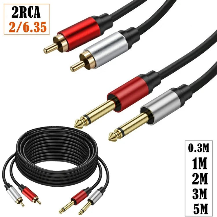 5m Dual 1 / 4 inch TS to Dual RCA Stereo Audio Cable 2x 6.35mm TS to RCA Male Adapter Wire
