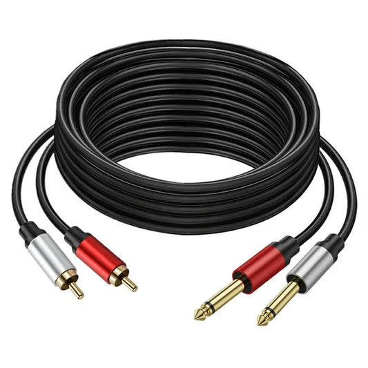 2m Dual 1 / 4 inch TS to Dual RCA Stereo Audio Cable 2x 6.35mm TS to RCA Male Adapter Wire