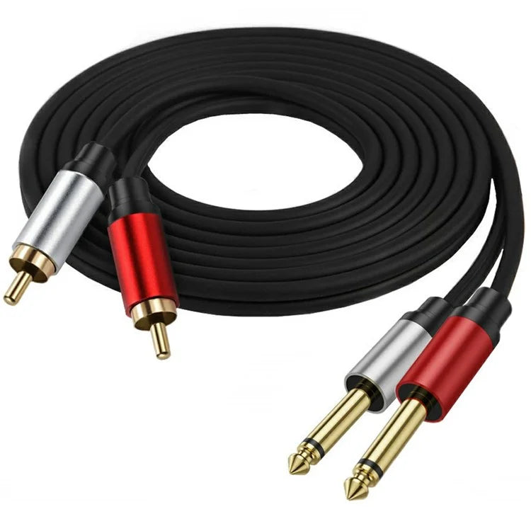 1m Dual 1 / 4 inch TS to Dual RCA Stereo Audio Cable 2x 6.35mm TS to RCA Male Adapter Wire