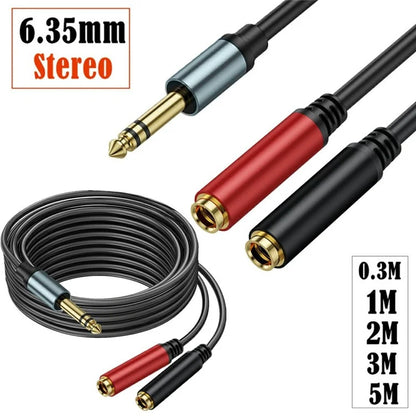 2m 1 / 4 Inch TRS Stereo Splitter Y Cable 6.35mm Stereo Male Plug to Dual 6.35mm Female Jack Wire