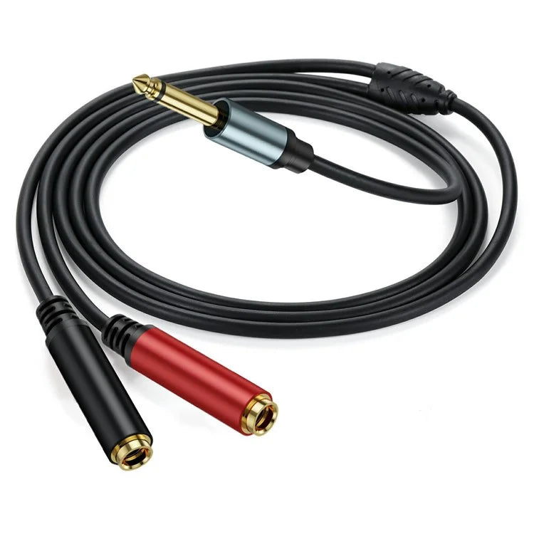 1m 1  /  4 Inch TS Mono Splitter Y Cable 6.35mm Mono Male Plug to Dual 1  /  4 Inch 6.35mm Female Jack Wire